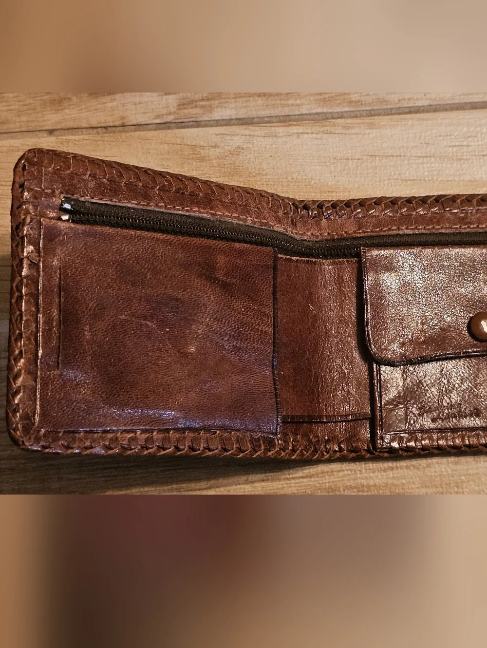 Vintage Tooled Leather Bifold Wallet Hand Crafted Horse Equestrian Brown Laced